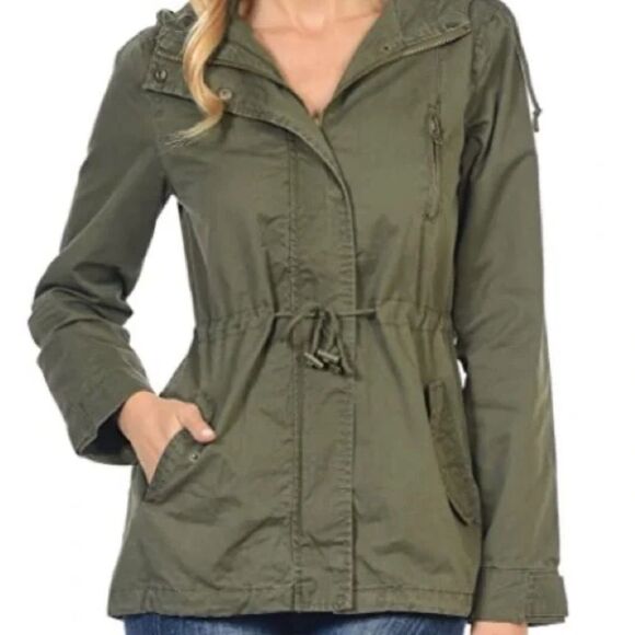 FRENCH CONNECTION Jacket Women’s Medium olive green cinch waist pockets. - Picture 1 of 16